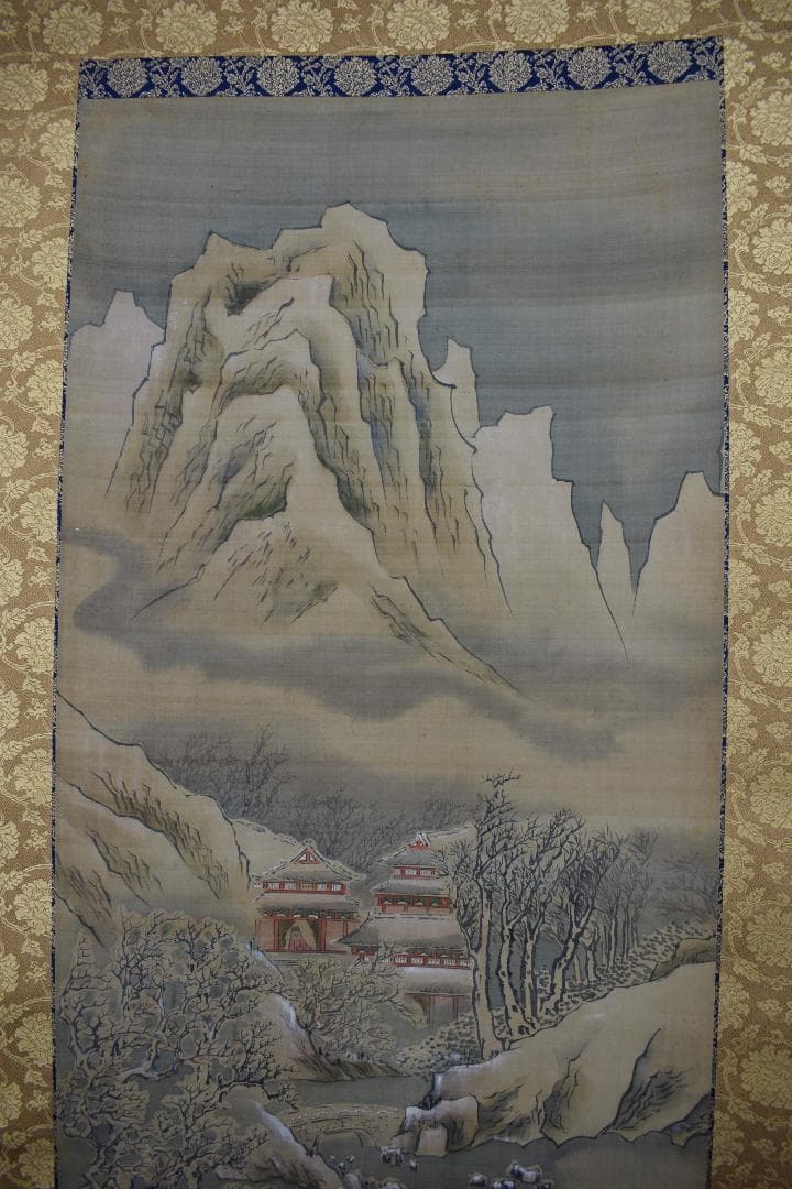 【模写】谷文晁/寒山訪友図/山水人物図/掛軸☆宝船☆Y-181　JM