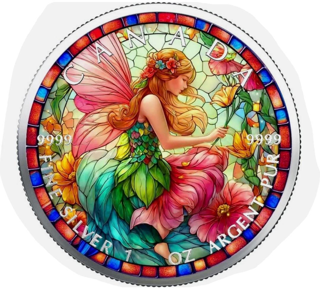 【ラスト】2025年カナダ ステンドグラス風 フェアリー1オンス カラー銀貨
