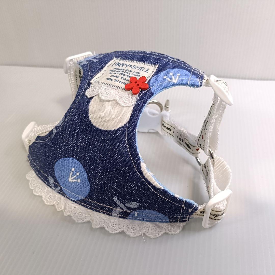 小型犬用 ハーネス Mサイズ ハンドメイド 北欧風 花柄 デニム