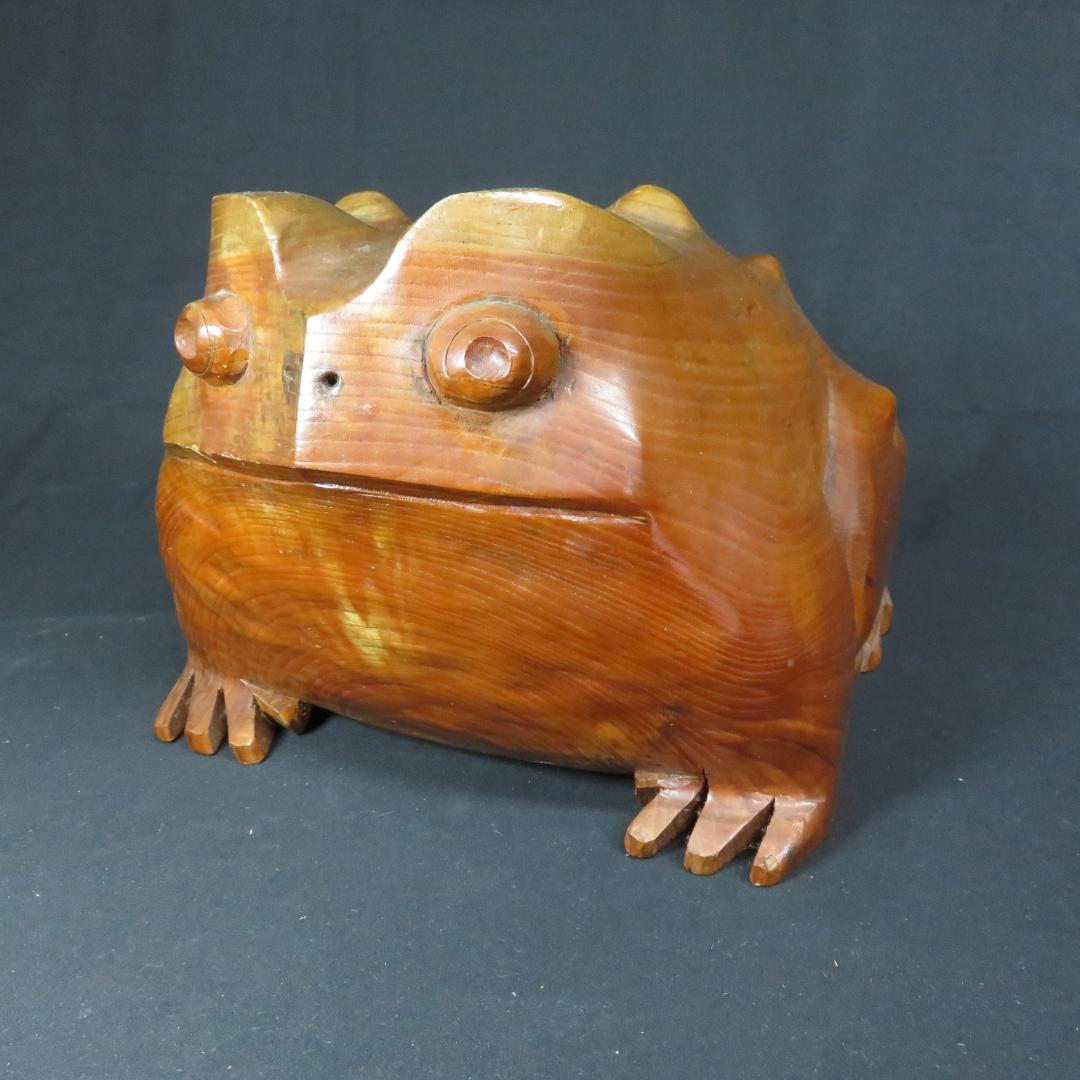 ガマガエル 置物 祐広作 木彫 木彫り 作家物 茨城 ガマ油 筑波山