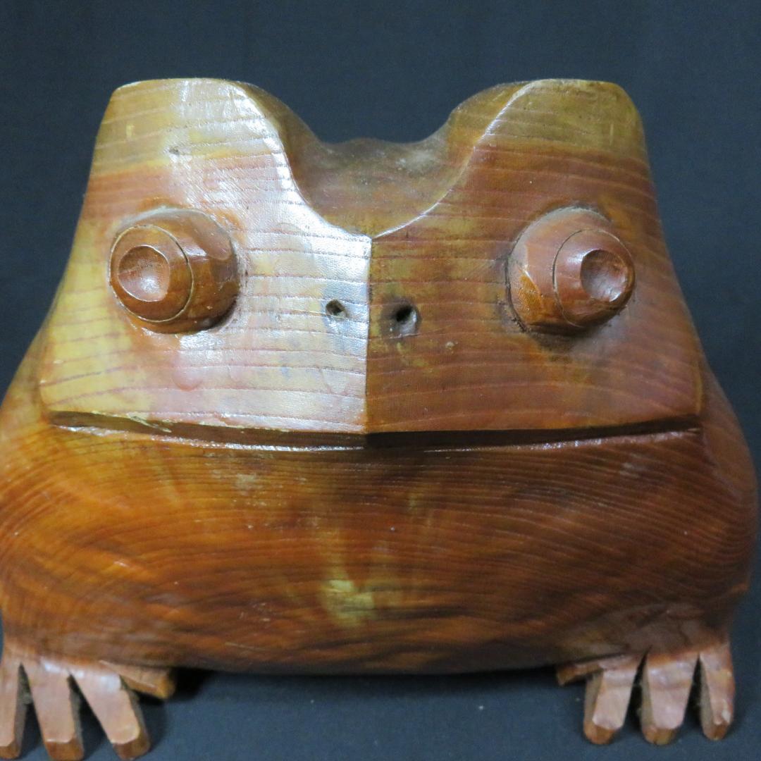 ガマガエル 置物 祐広作 木彫 木彫り 作家物 茨城 ガマ油 筑波山