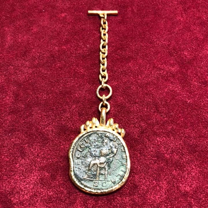 古代 (3世紀)　ローマ　銀貨　アクセサリー　18金　枠　&　チェーン