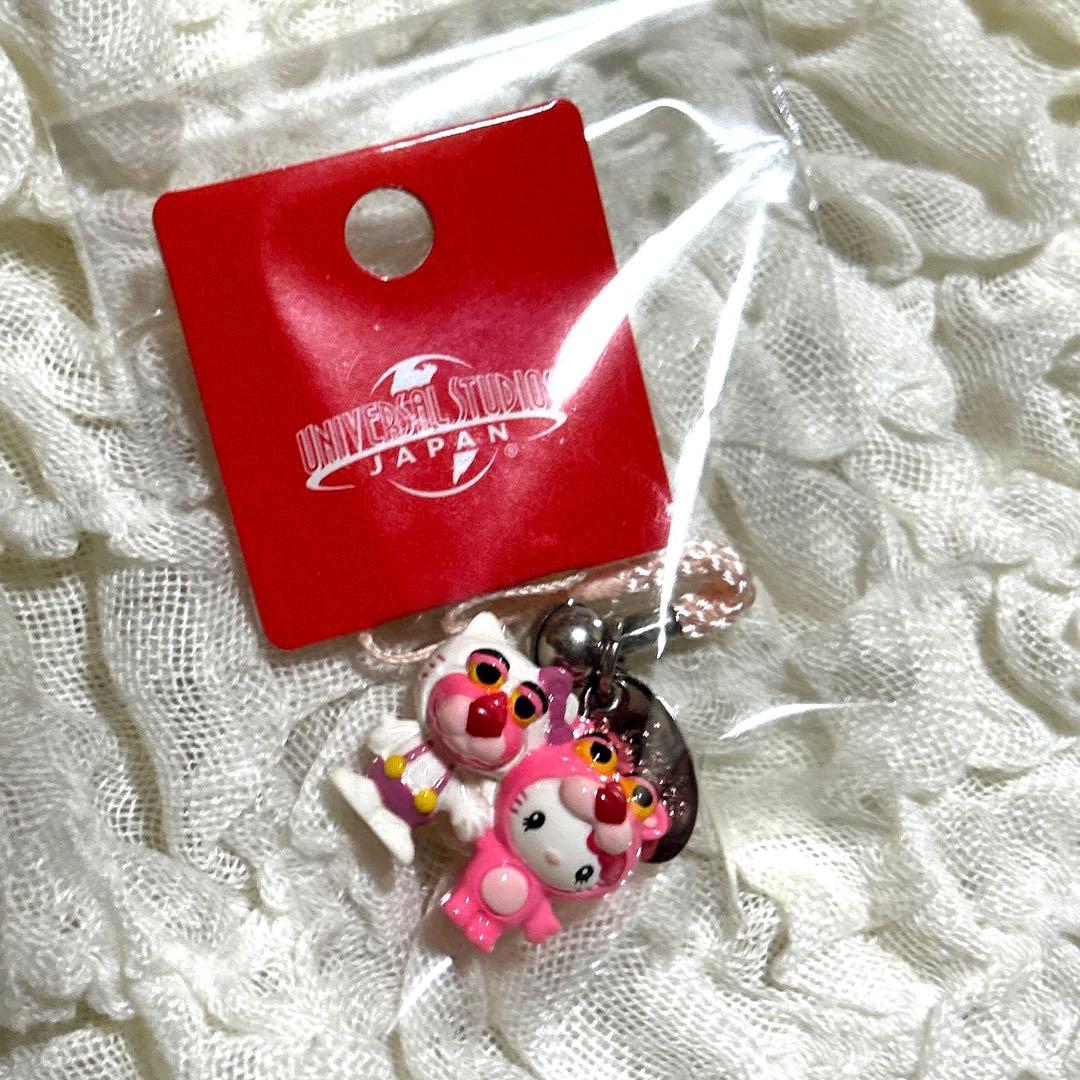 希少 USJ限定 ハローキティ　ピンクパンサー 根付け　ストラップ