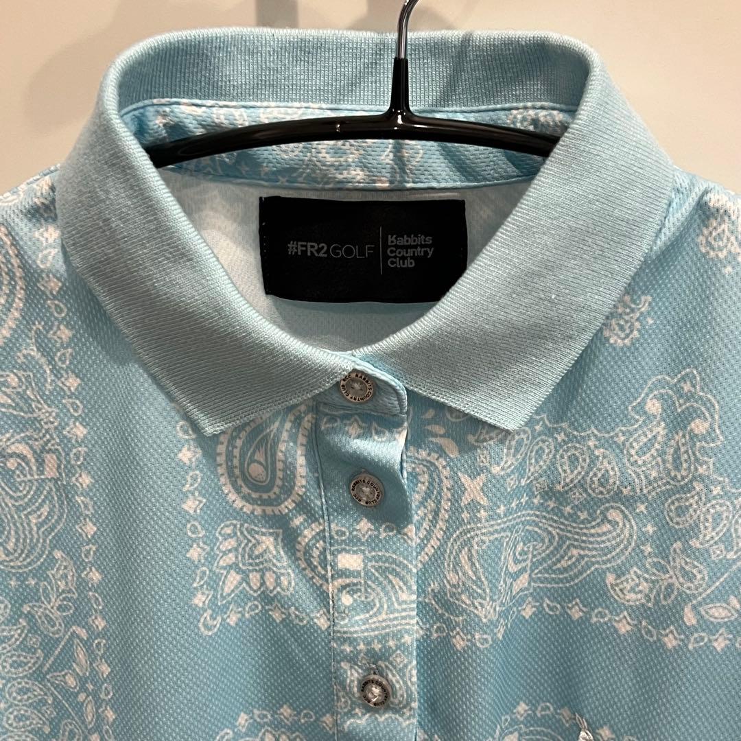 【レア】#FR2 GOLF ゴルフ ポロシャツ 水色 ロゴ Mサイズ