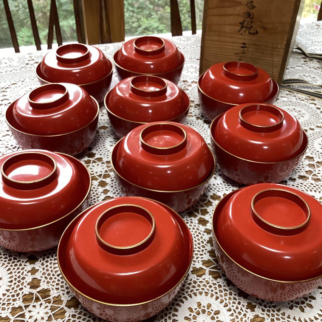 k2f20 朱　牡丹　吸物椀10客