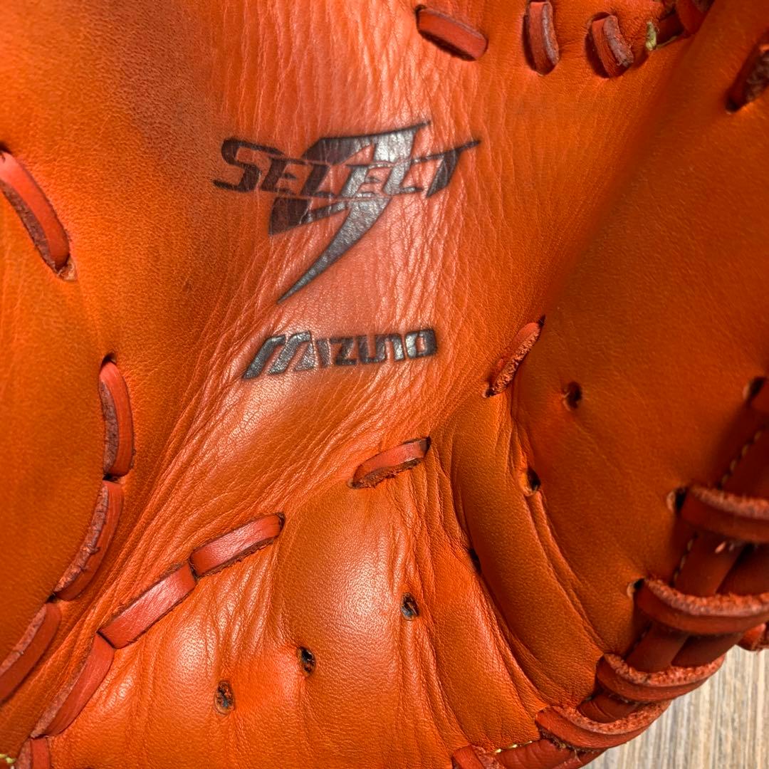 ファーストミット左利き用　オレンジ レザー 野球グローブ 軟式用ミズノ