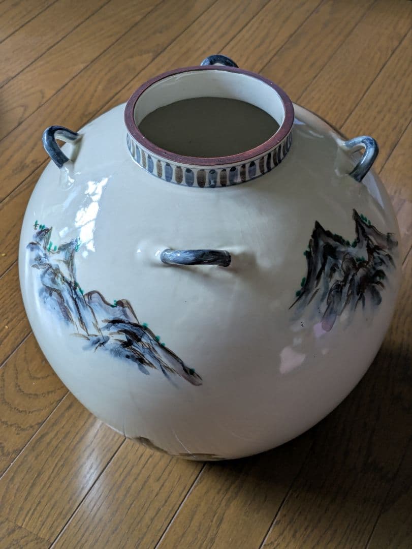 九谷焼 染付 山水図大花瓶