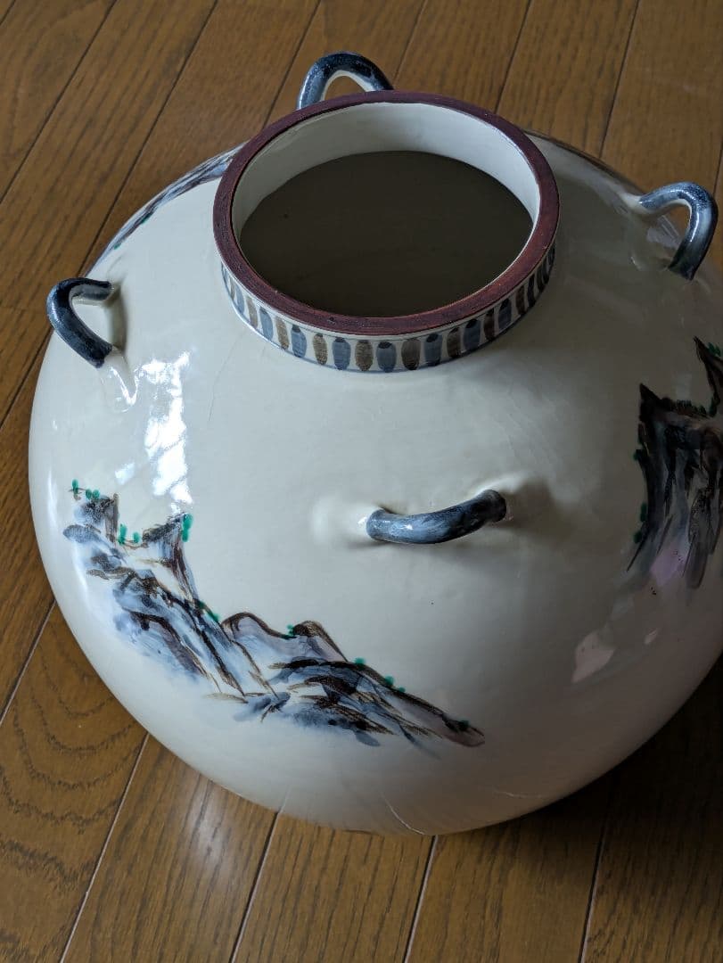 九谷焼 染付 山水図大花瓶