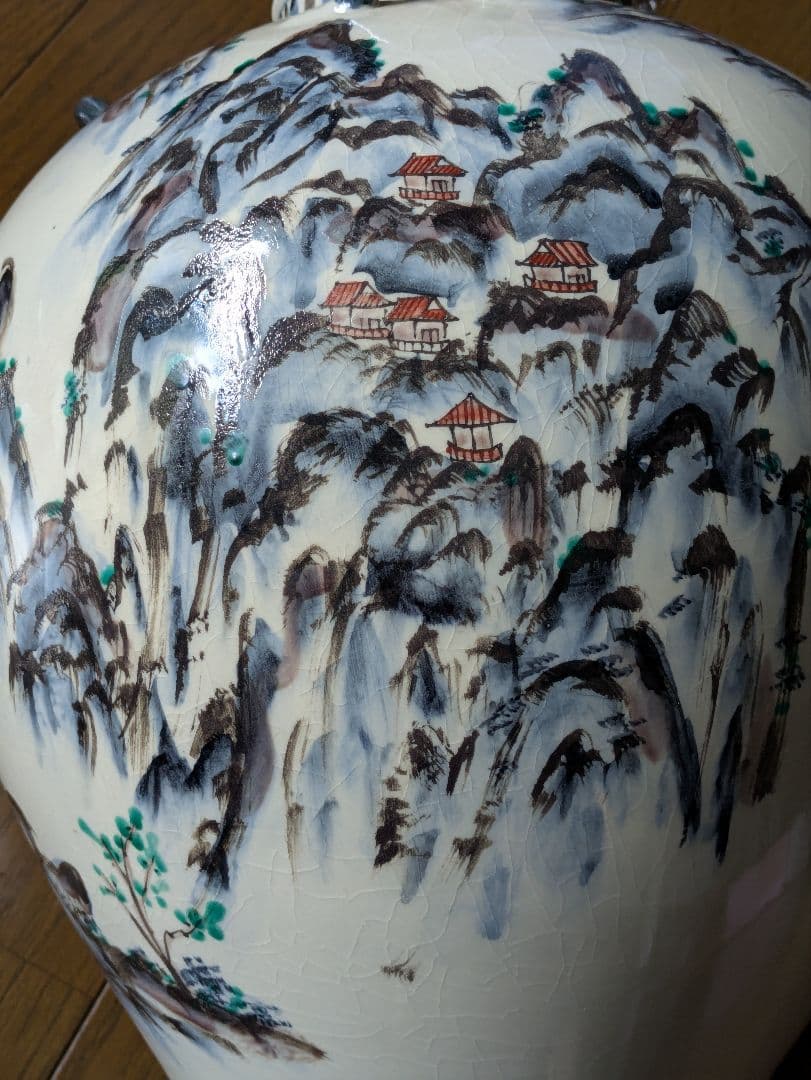 九谷焼 染付 山水図大花瓶