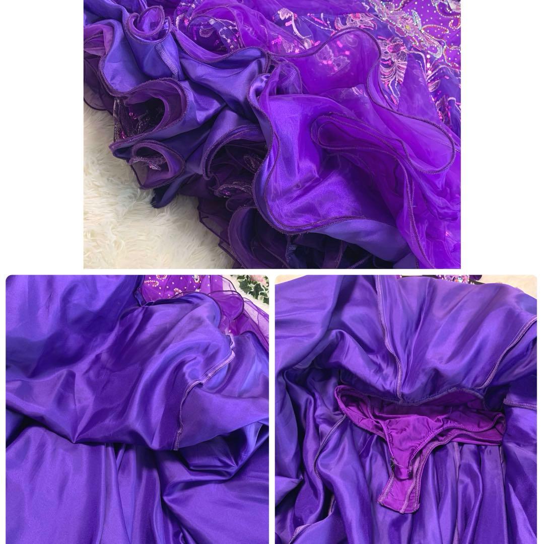 競技ダンス/ドレス【パープル/刺繍/ビジュー】社交ダンス 衣装 スタンダード