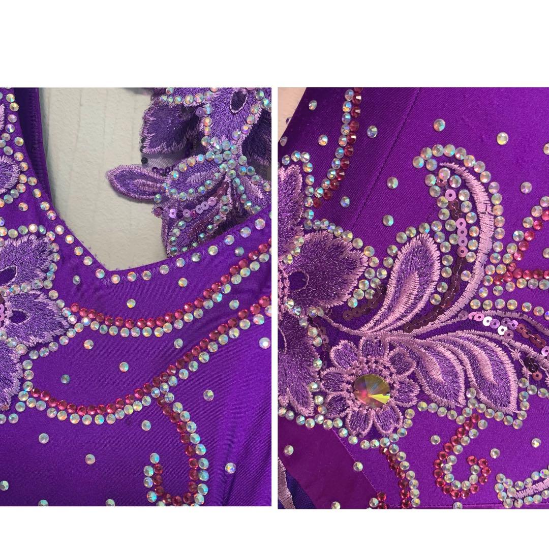 競技ダンス/ドレス【パープル/刺繍/ビジュー】社交ダンス 衣装 スタンダード
