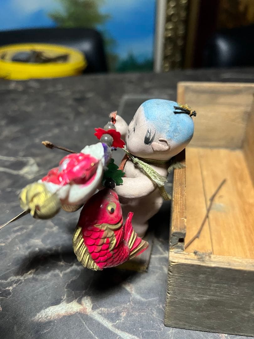 御所人形・江戸時代御所人形、鯛、御台人形・童人形・見立て人形・古いガラスケース入