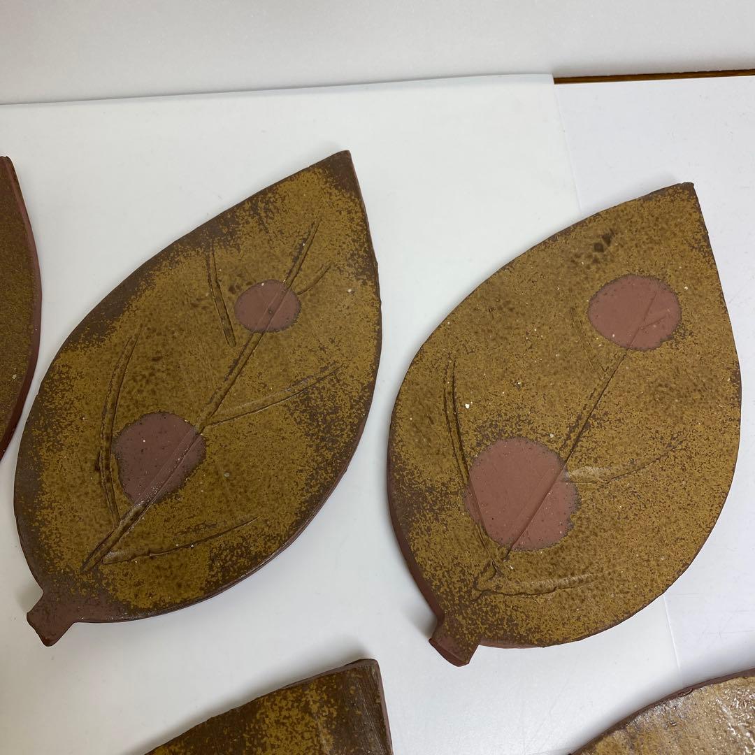 吉本正　備前葉皿6客　幅約23.2㎝　共箱　東さ7-0915①