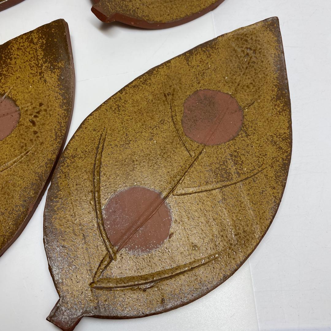 吉本正　備前葉皿6客　幅約23.2㎝　共箱　東さ7-0915①