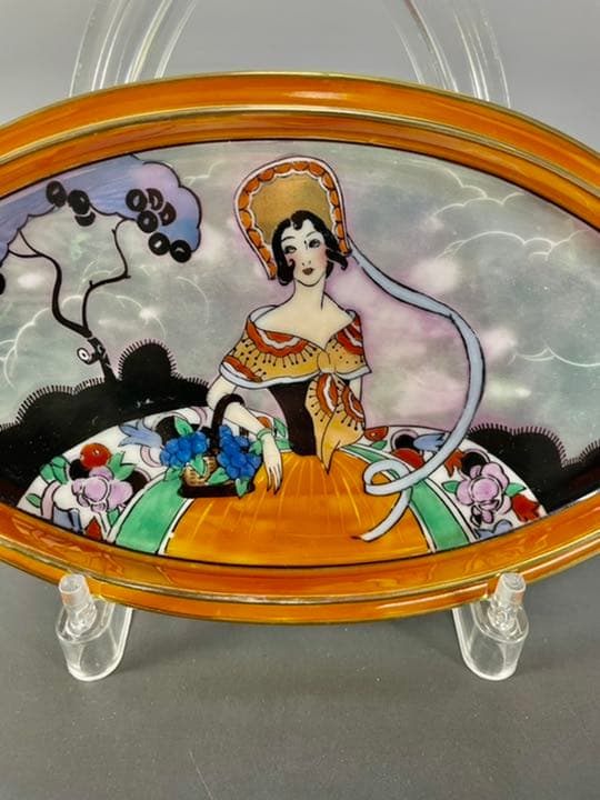 オールドノリタケ デコレディ ハンドル付 トレイ型 絵皿 アールデコ ラスター彩