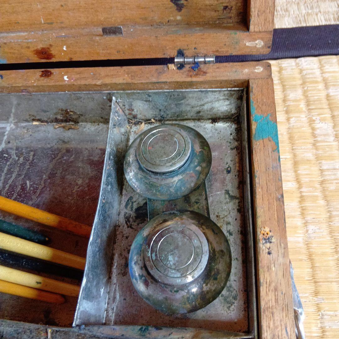 昭和レトロ 　古い昭和の木製 イーゼル　油絵の道具一式まとめ 出品
