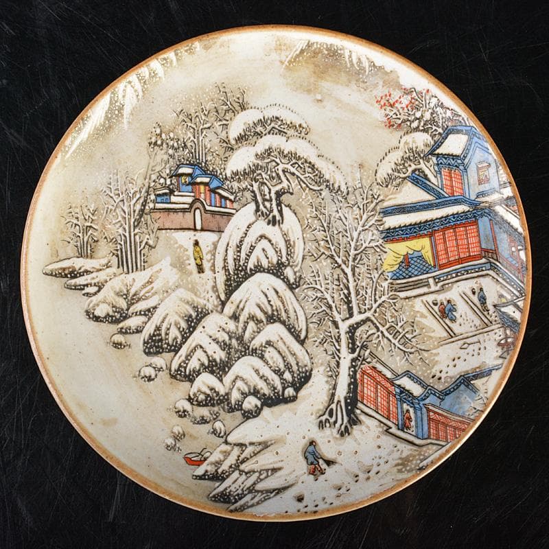 中国　大清光緒年製　粉彩山水文　高足盤　N　R6782E