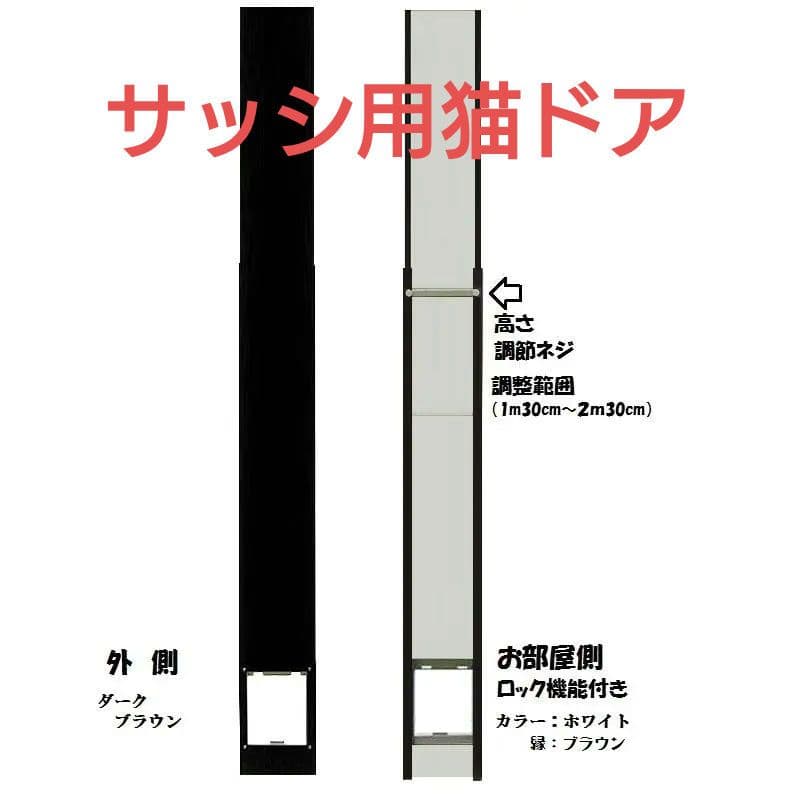 国産工事不要サッシ取付用パネルキャットドアSブラウン