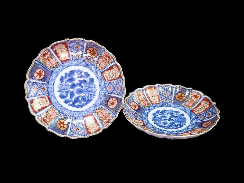 大聖寺伊万里　金襴手 菊花型　牡丹の図　4寸皿　2枚　C457AS-CVs