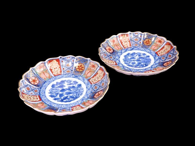 大聖寺伊万里　金襴手 菊花型　牡丹の図　4寸皿　2枚　C457AS-CVs