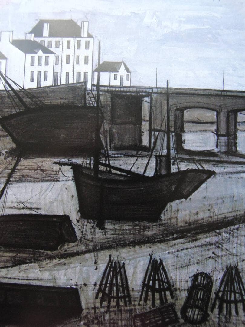 ベルナール・ビュッフェ、「Bareaux de peche」、希少画集の額装画