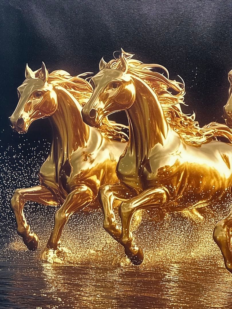 初売り　祝賀金色の馬　絵画　美術品　ア-ト 成功と富　インテリア　干支　金　飛躍
