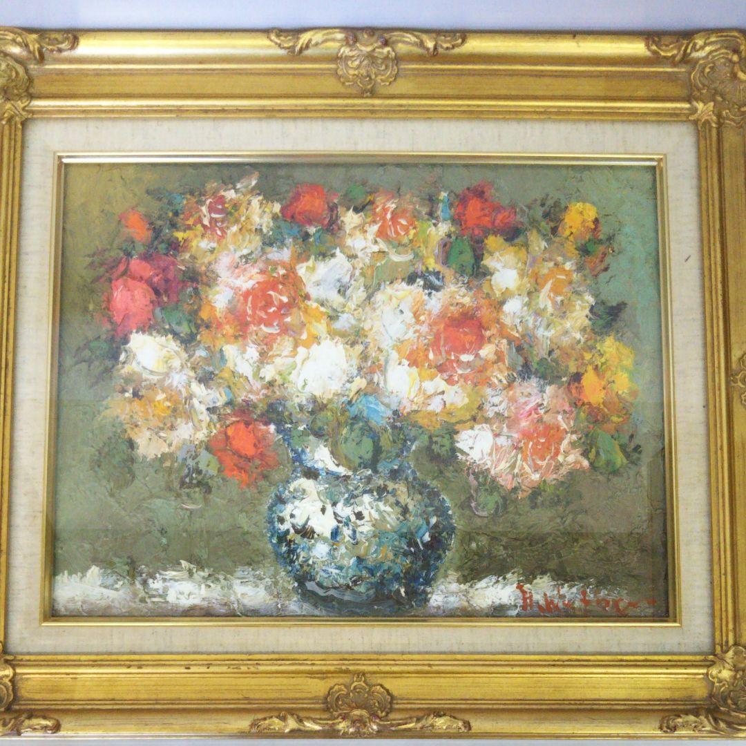 油彩画　直筆　渡部ひでき「薔薇」