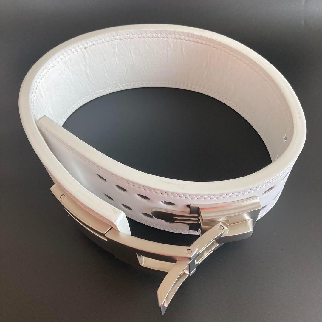 新品 パワーベルト レバーアクション Lサイズ 本革 白ベルト×マット銀 可変式