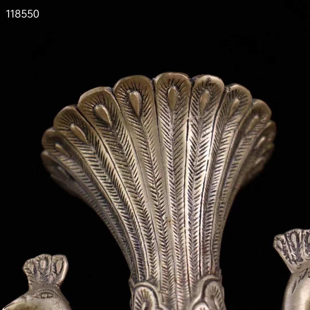 中国古美術・旧蔵・純銅鎏銀鳳凰の花瓶・極細工・置物・純手彫り・文房具・賞物