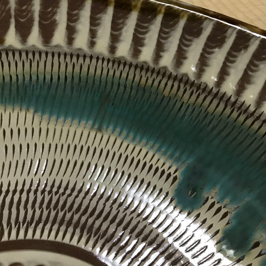 小石原焼の特大皿　陶器　飛び鉋　径約49㎝