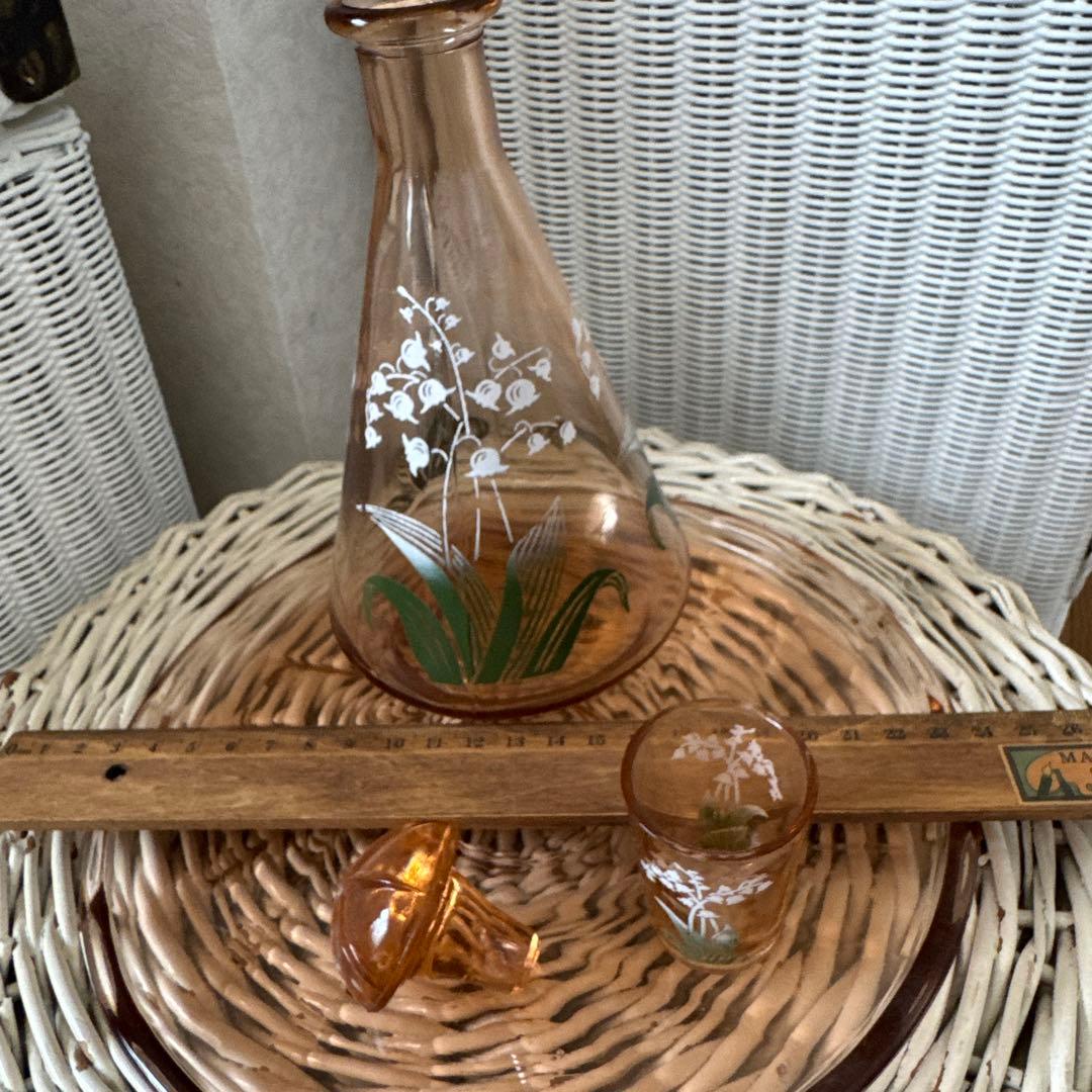 フランス　アンティーク　スズランカラフ 　ミニグラス　ガラストレイ