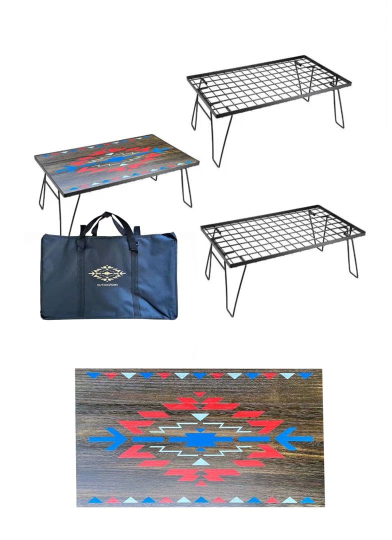 フィールドラック3個セット オルテガ柄 天板付き 収納ケース付き  キャンプD