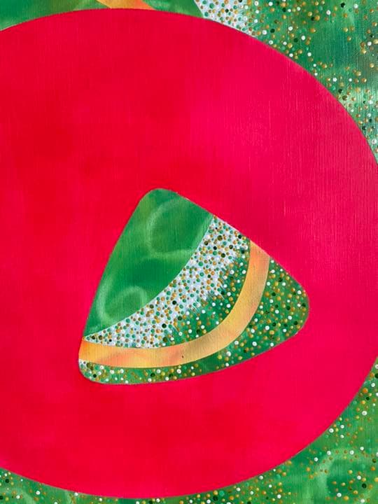 油絵　現代アート　赤&緑Ⅱ  作者あんどうまさひろ　油彩画