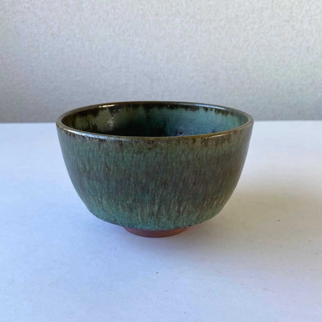 茶碗　平安玉峯　青銅灰釉　勅題島　玉凰窯　共箱共布