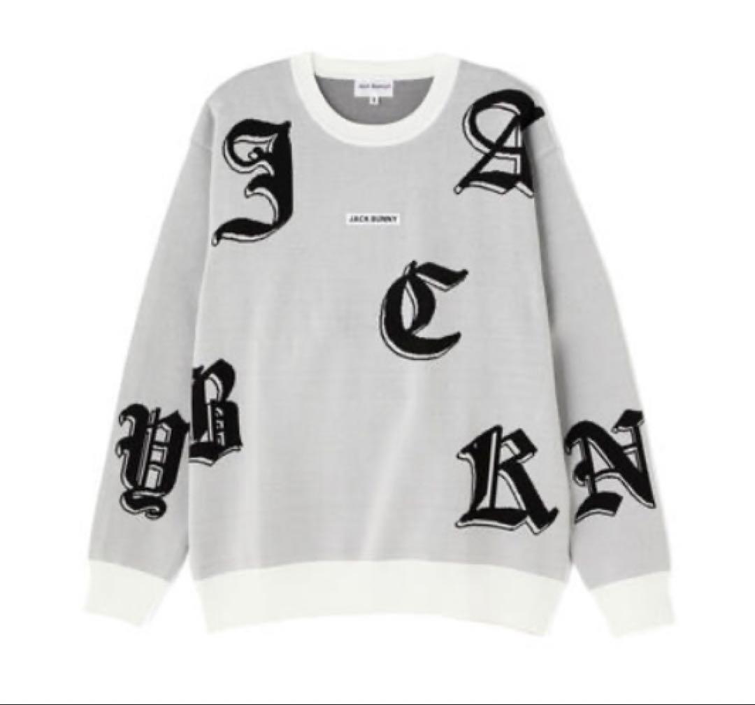 新品 パーリーゲイツ ジャックバニー ゴシックロゴWジャガードニット(6)LL白