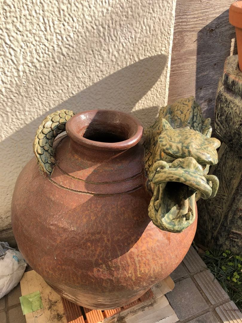 龍頭の壺　丹波焼き　18金