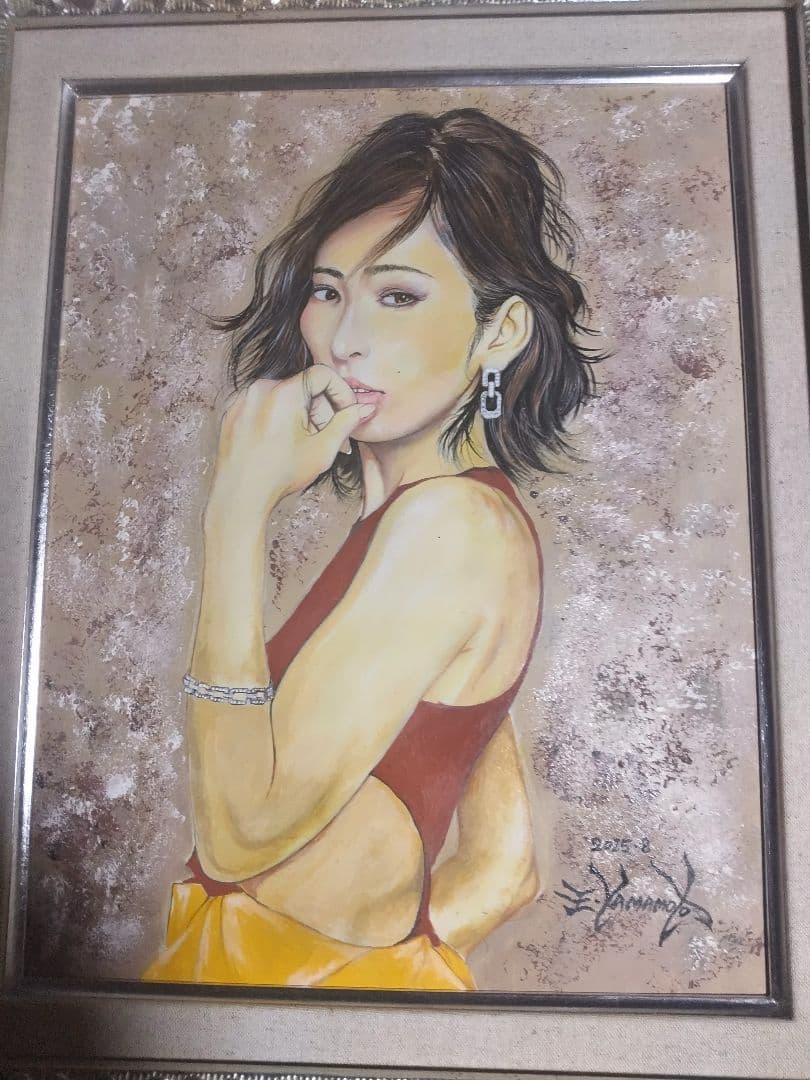 絵画、美人画、油彩6F、山本英二、瞳の先M真作、肉筆高級額縁、高塚省吾、森本草介