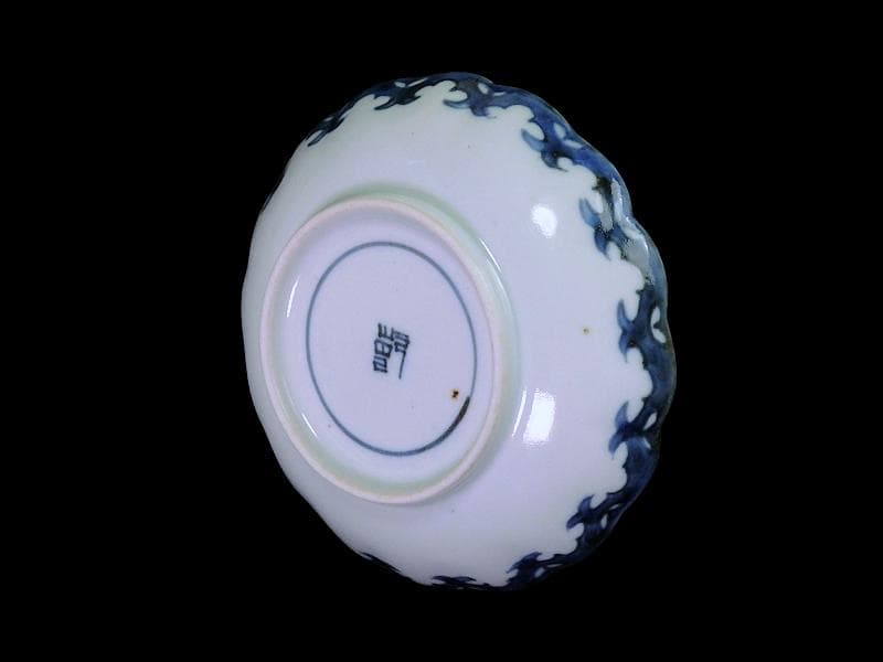 古伊万里　染付　白抜　葦に鷺の図　手塩皿　F401AS-DCj