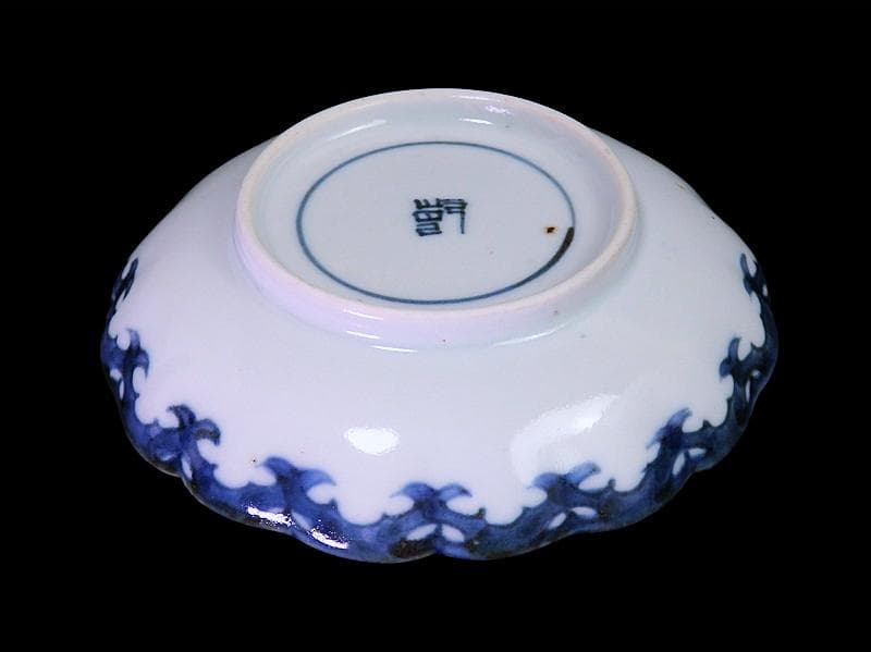 古伊万里　染付　白抜　葦に鷺の図　手塩皿　F401AS-DCj