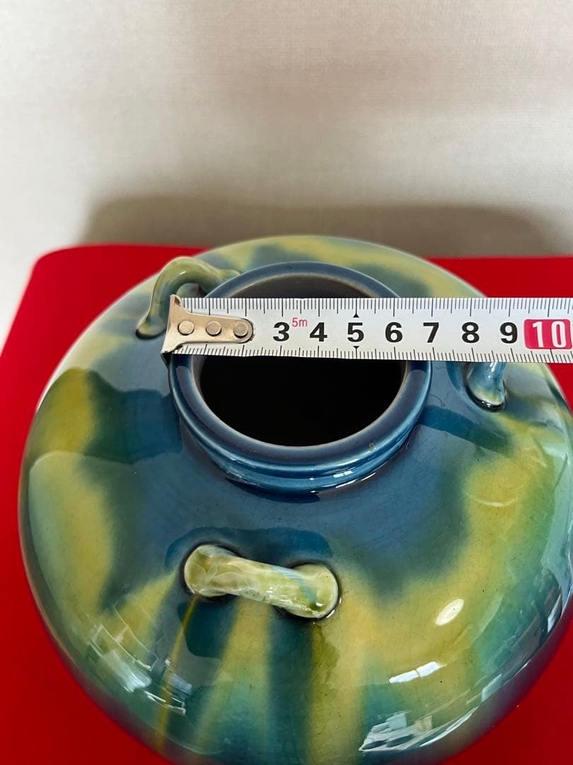 人間国宝 三代 徳田八十吉（正彦銘）耳付壺 高さ約19.5cm T166 共箱付