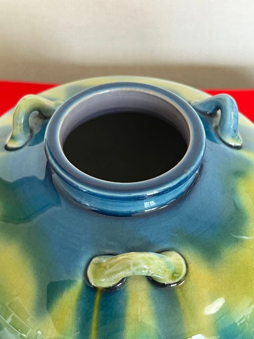 人間国宝 三代 徳田八十吉（正彦銘）耳付壺 高さ約19.5cm T166 共箱付