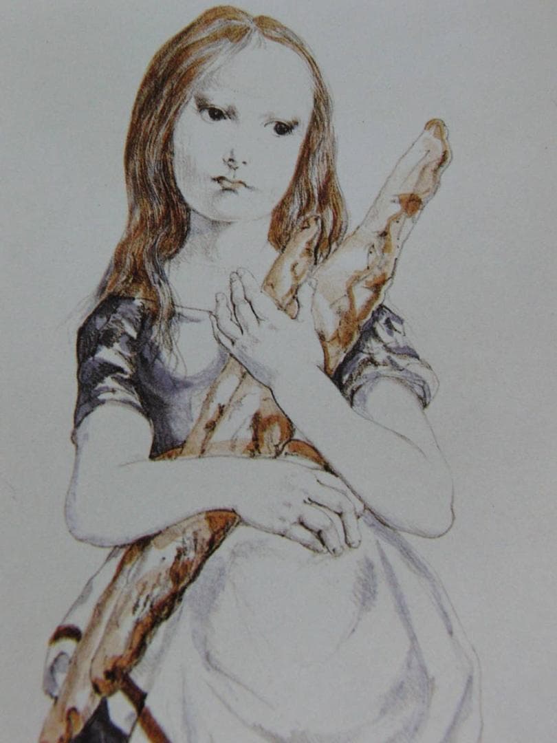 藤田嗣治、「Fillette au pain」、希少画集の額装画、人気作品