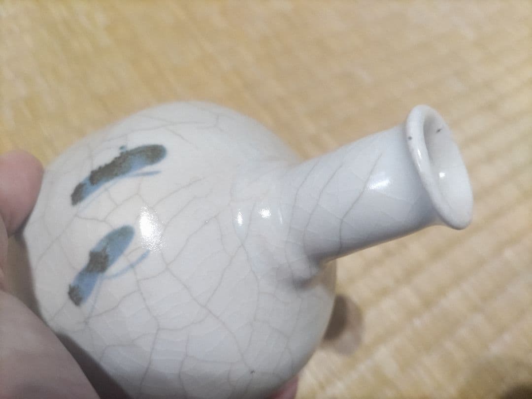 染付　蘭文　小徳利（高11.3cm）220cc　生掛け釉　酒器　無傷