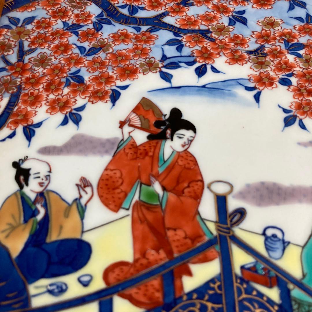 【源右衛門】古伊万里の伝統　日本の名窯　舘林源右衛門作　染錦元禄花見宴絵　陶額