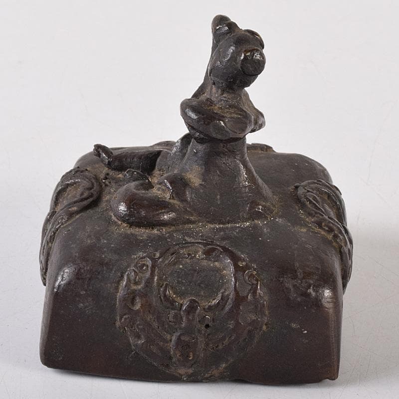 中国　書道具　篆刻　古銅　唐子摘　印材　V　7465