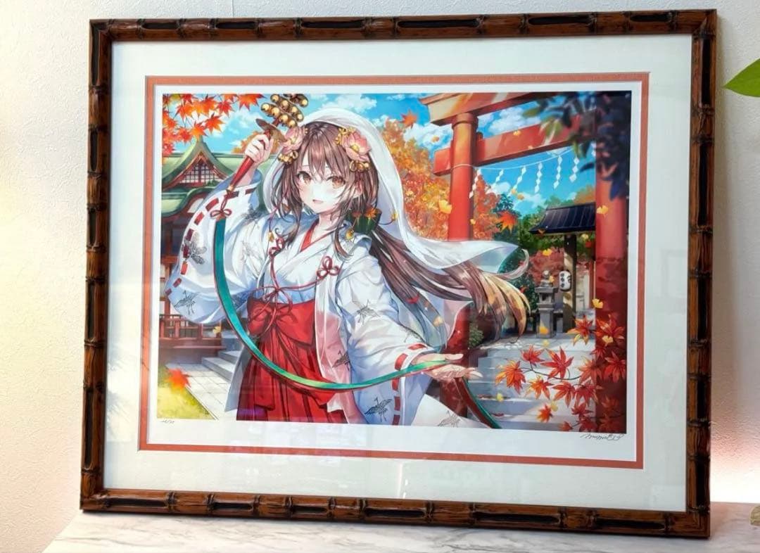 【新品未開封】ももこ先生 秋の巫女さん 版画