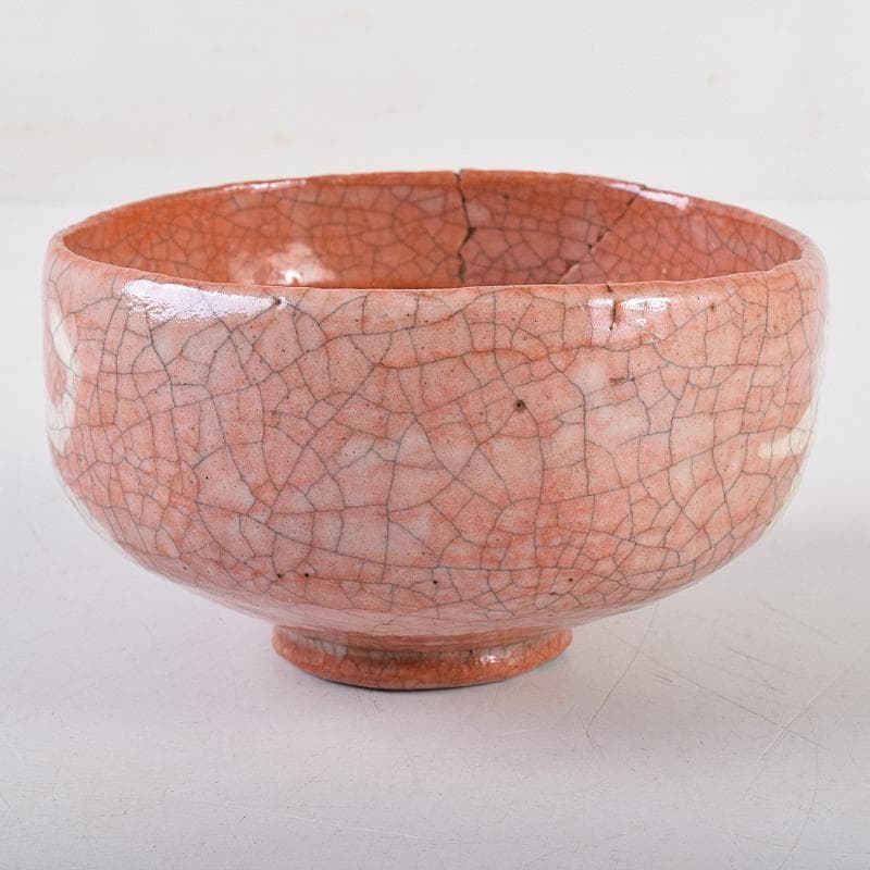 茶道具　楽吉左衛門　六代　左入作　赤楽茶碗　裏千家圓能斎極め箱　M　R8544