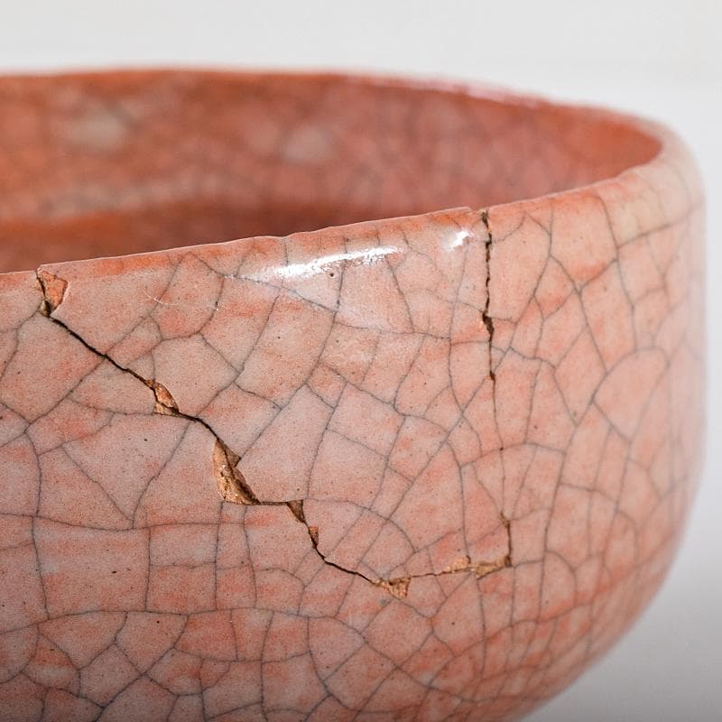 茶道具　楽吉左衛門　六代　左入作　赤楽茶碗　裏千家圓能斎極め箱　M　R8544