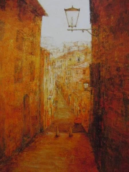 石田聖子、路地の町シエナ、希少な画集より、新品高級額・額装付