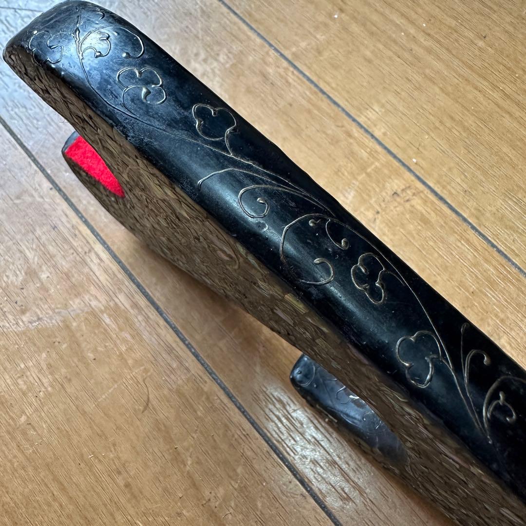 時代物 木製 螺鈿細工 富士山 刀掛け 3本掛 高さ約40.5cm 螺鈿細工